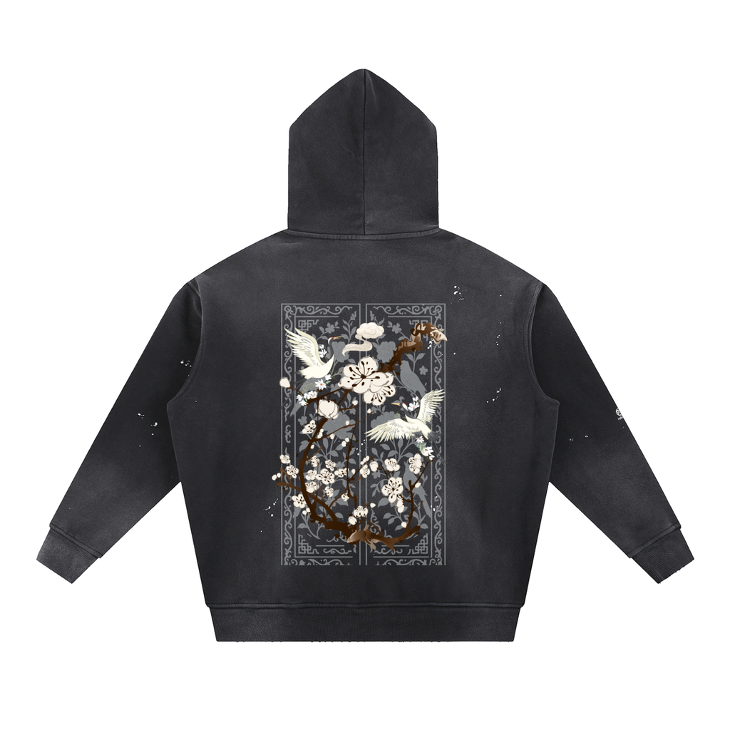 HAK-학-Vintage Washed Frayed Fleece Hoodie