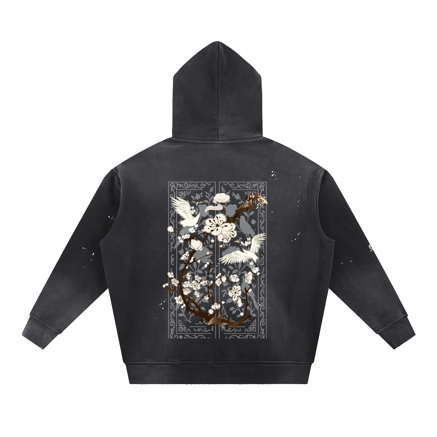 HAK-학-Vintage Washed Frayed Fleece Hoodie