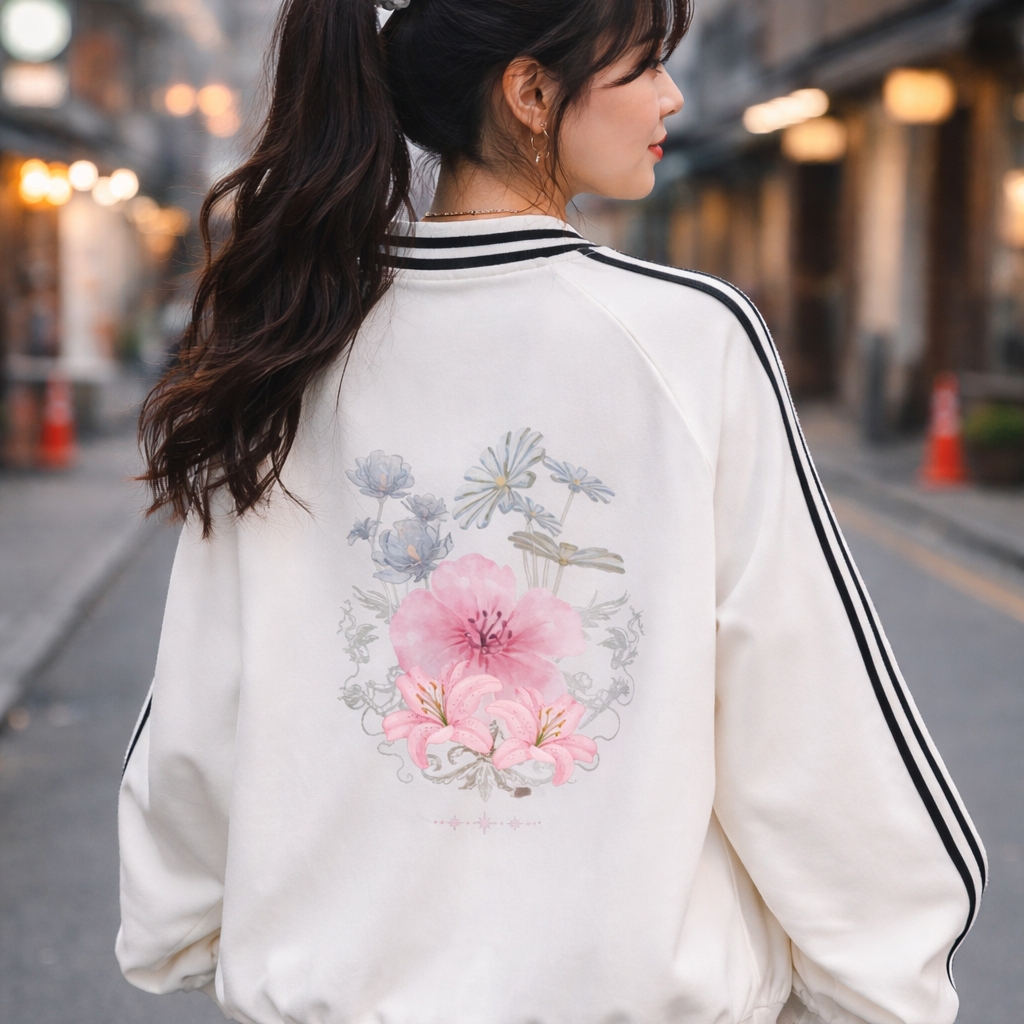 진달래-flower- Striped Lapel Collar Sweatshirt
