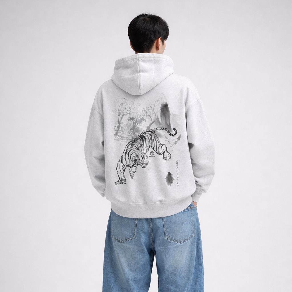TIGER-호랑이-Fleeced Boxy Hoodie
