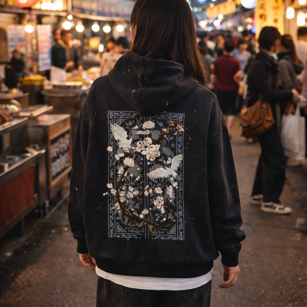 HAK-학-Vintage Washed Frayed Fleece Hoodie