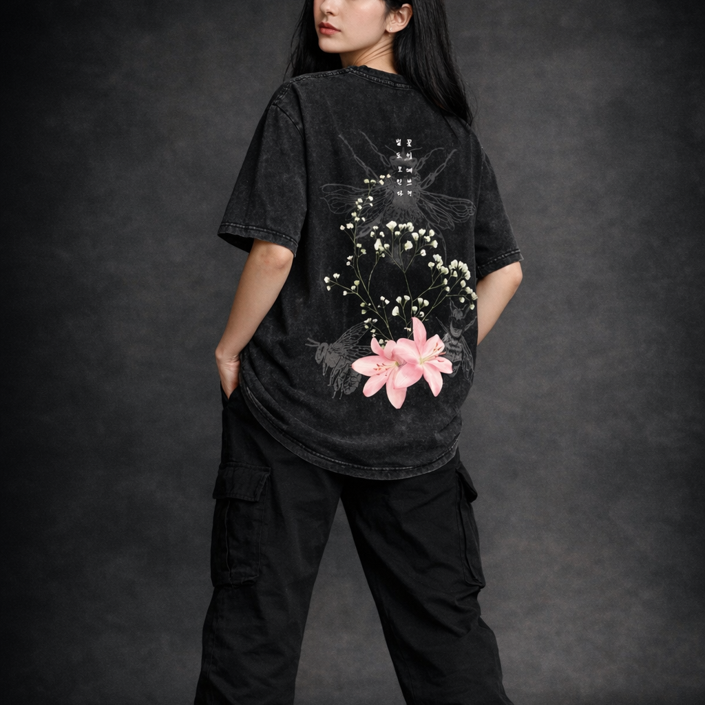 beeandflower-Washed Oversized Cotton T-Shirt