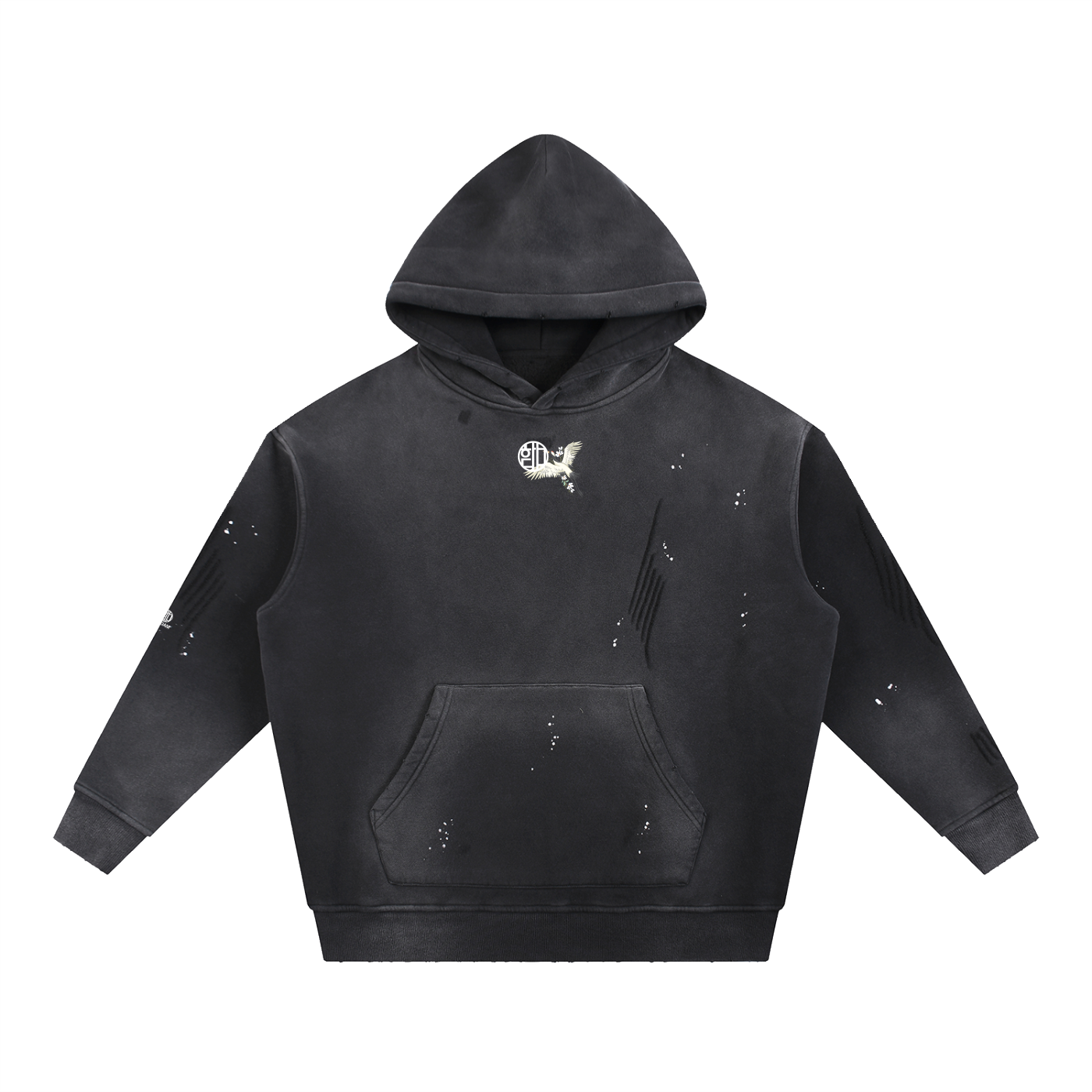 HAK-학-Vintage Washed Frayed Fleece Hoodie